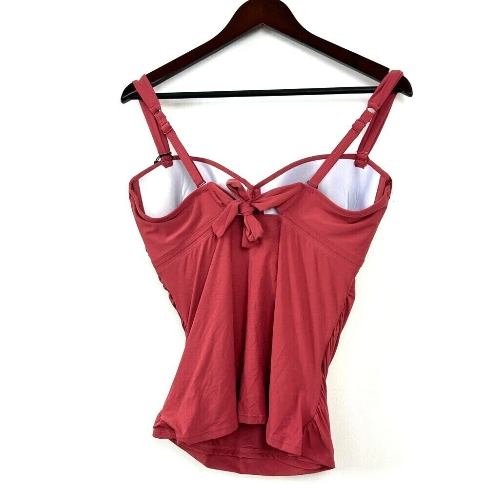 Coco Reef Charisma Women Size 36DD Coral Tankini Top Tie Back Ruched Pleated - Picture 6 of 10